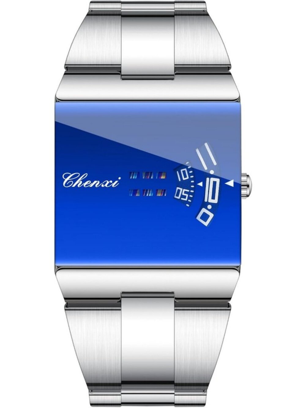 Stylish Square Men's Watch with Blue Mirror Dial & Stainless Steel Quartz Band